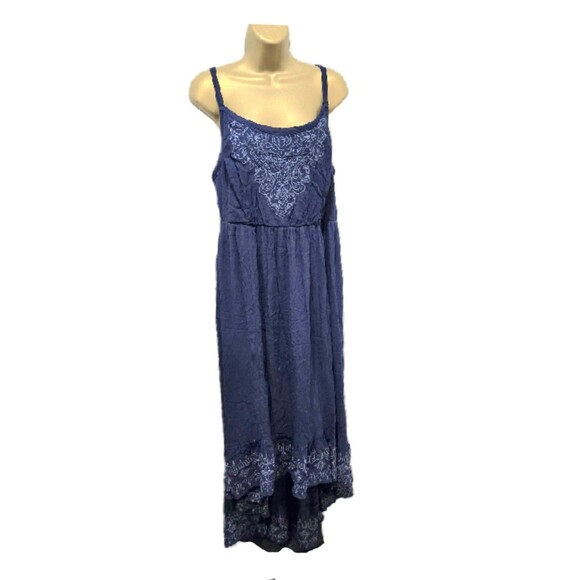 TORRID Sun Dress 1 Plus 16 18 Long Blue Hi Lo Embroidered Boho Fairy Cottage - Picture 1 of 10